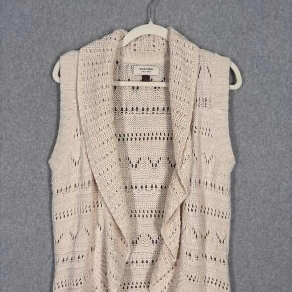 Sonoma Cardigan Vest Medium Cream Crochet Sheer Festival Farmhouse‎ Cottage Boho - Picture 2 of 9